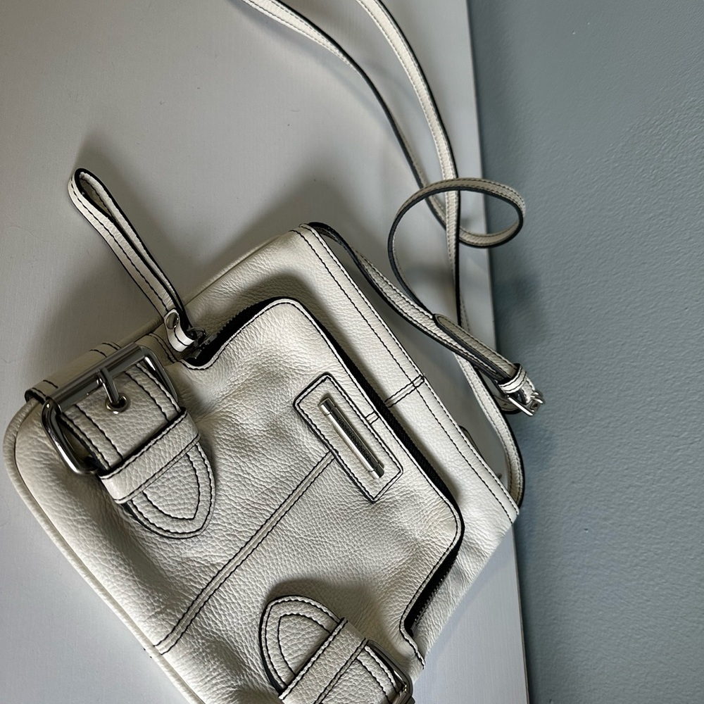Elegant White Leather Shoulder Bag by Franco Sarto